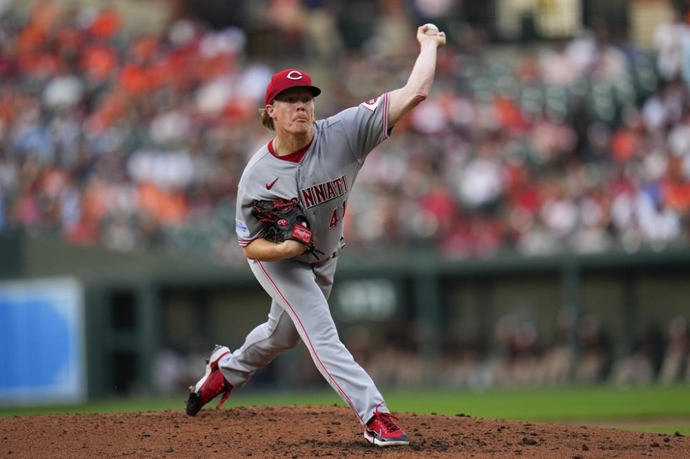 Cincinnati Reds starting pitcher Andrew Abbott throws a pitch to the Baltimore Orioles in the second inning of a baseball game, Tuesday, June 27, 2023, in Baltimore. (AP Photo/Julio Cortez)