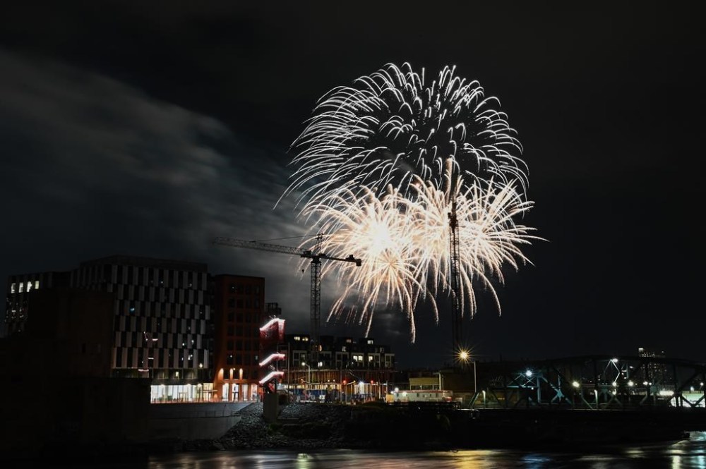 Fireworks explode over the Ottawa River as seen from Gatineau, Que., during Canada Day celebrations on Friday, July 1, 2022. Fireworks displays on July 1 are facing a rethink over what sort of message they send to First Nations communities. The annual tradition is also under pressure on other fronts, as the few minutes of awe they inspire are weighed against their cost, the terror they cause some animals, traffic and overcrowding woes. THE CANADIAN PRESS/Spencer Colby
