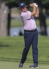 Ernie Els watches his approach shot on the ninth hole during the second round of the U.S. Senior Open golf tournament, Friday, June 30, 2023, in Stevens Point, Wis. (Tork Mason
