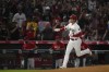 Los Angeles Angels designated hitter Shohei Ohtani (17) runs the bases after hitting a home run during the sixth inning of a baseball game against the Arizona Diamondbacks in Anaheim, Calif., Friday, June 30, 2023. (AP Photo/Ashley Landis)