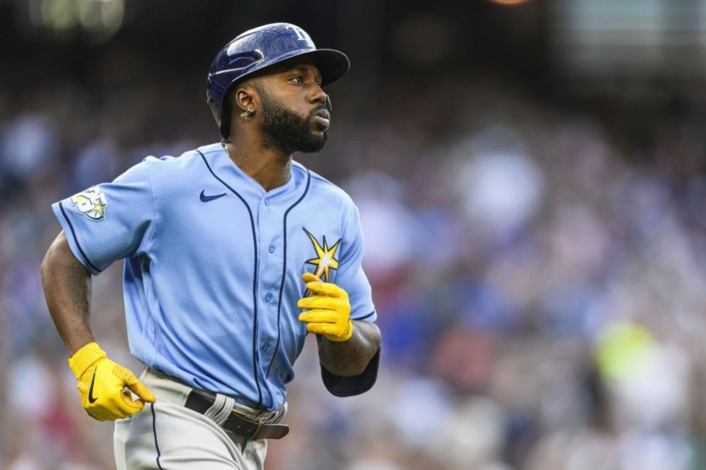 Tampa Bay Rays' Randy Arozarena runs the bases after a two-run home run against the Seattle Mariners during the fourth inning of a baseball game Friday, June 30, 2023, in Seattle. (AP Photo/Caean Couto)
