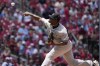 New York Yankees starting pitcher Luis Severino throws during the third inning in the first game of a baseball doubleheader against the St. Louis Cardinals Saturday, July 1, 2023, in St. Louis. (AP Photo/Jeff Roberson)