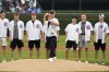 Chicago Blackhawks' No. 1 overall pick in the NHL draft Connor Bedard throws out a ceremonial first pitch before a baseball game between the Chicago Cubs and the Cleveland Guardians, Sunday, July 2, 2023, in Chicago. (AP Photo/David Banks)