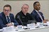Ladislav Hamran, President of Eurojust, Andriy Kostin, Prosecutor General of the Ukraine, and Kenneth A. Polite Jr., Assistant Attorney General, of the U.S. are seen from left to right, during a joint press conference in The Hague, Netherlands, Monday, July 3, 2023, for the opening of a center that aims to prosecute the crime of aggression against Ukraine is launched in The Hague in an international effort to bring to justice the senior leaders responsible for the invasion. (AP Photo/Peter Dejong)