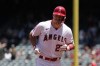 Los Angeles Angels' Mike Trout smiles as he rounds third after hitting a solo home run during the first inning of a baseball game against the Arizona Diamondbacks Sunday, July 2, 2023, in Anaheim, Calif. (AP Photo/Mark J. Terrill)