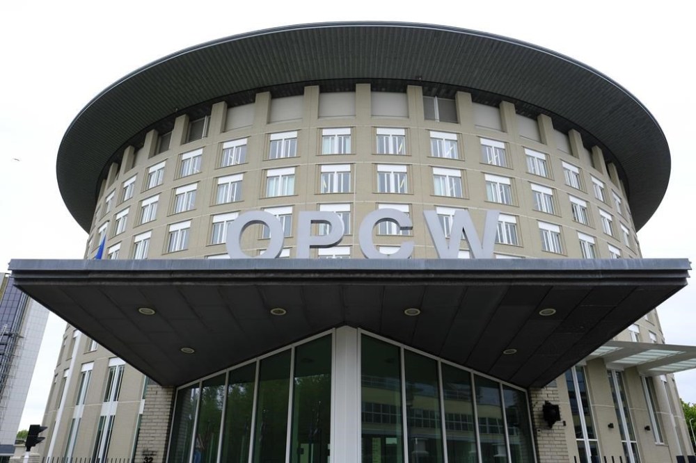 FILE - The main entrance of the headquarters of the Organization for the Prohibition of Chemical Weapons (OPCW), is seen in The Hague, Netherlands on May 5, 2017. The global chemical weapons watchdog said Tuesday, July 4, 2023, it found no evidence to support a claim by Syria that its forces were attacked using toxic gas in 2017. (AP Photo/Peter Dejong, File)
