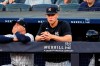 New York Yankees' Aaron Judge watches during the first inning of a baseball game against the Baltimore Orioles, Monday, July 3, 2023, in New York. (AP Photo/Frank Franklin II)