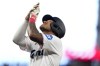 Miami Marlins' Dane Myers reacts after hitting a single for this first MLB hit during the seventh inning of a baseball game against the St. Louis Cardinals, Tuesday, July 4, 2023, in Miami. (AP Photo/Lynne Sladky)