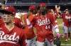 Cincinnati Reds' Elly De La Cruz high-fives teammates after a baseball game against the Washington Nationals, Wednesday, July 5, 2023, in Washington. Cincinnati won 9-2. (AP Photo/Patrick Semansky)