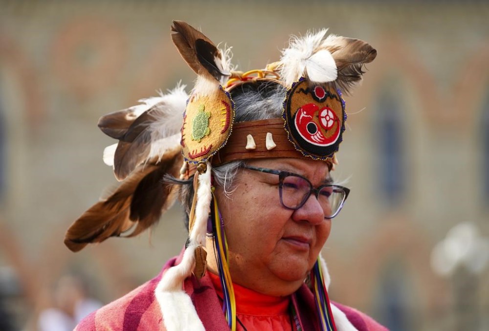 AFN National Chief RoseAnne Archibald attends a commemorative ceremony on Parliament Hill in Ottawa on Wednesday, June 21, 2023. RoseAnne Archibald is calling for an independent investigation into potential government interference into the Assembly of First Nations a week after she was ousted as national chief. THE CANADIAN PRESS/Sean Kilpatrick