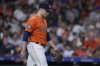 Houston Astros relief pitcher Phil Maton walks back to the mound after giving up a three-run double to Seattle Mariners' Mike Ford during the fourth inning of a baseball game Friday, July 7, 2023, in Houston. (AP Photo/Kevin M. Cox)