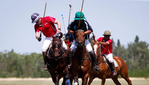 JOHN WOODS / WINNIPEG FREE PRESS
Bruce King, left, and Isaias Palma Franco, from Mexico who works for Rocking S, play polo at Springfield Polo Club in Birds Hill Park, Sunday, May 28, 2023.