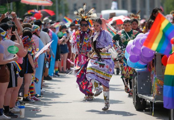 People attend the Pride Parade in Winnipeg Sunday. (John Woods / Winnipeg Free Press)