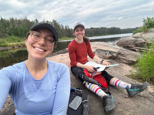Katrina Zborowsky photos
                                Katrina Zborowsky (left) and Chantal Maclean consult the map to make sure they&rsquo;re on the right path during their recent 76.5-km run on the Mantario Trail in Whiteshell Provincial Park.