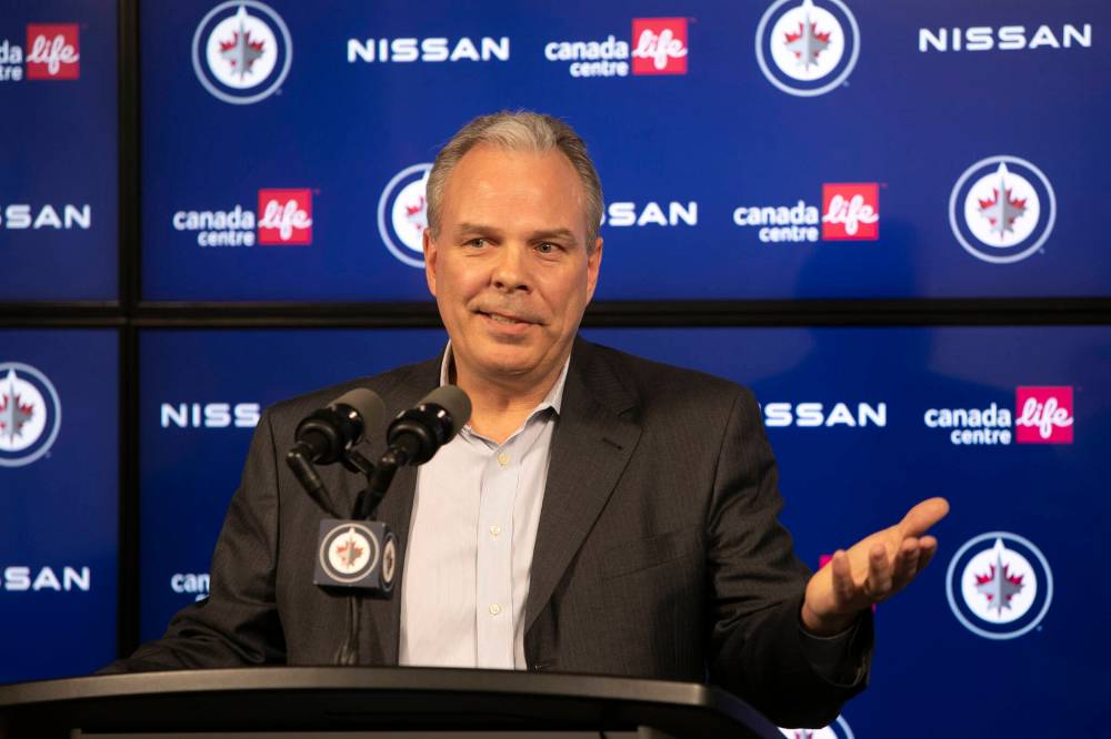BROOK JONES / WINNIPEG FREE PRESS FILES
“I don’t think the door is closed for an extension. I still think there’s opportunities for extension,” said Jets GM Kevin Cheveldayoff, regarding Mark Scheifele and Connor Hellebuyck.