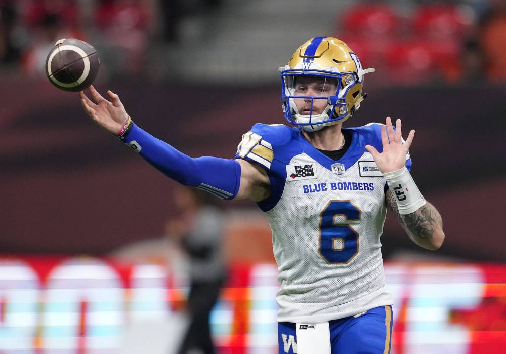 Winnipeg Blue Bombers quarterback Dru Brown is back in Winnipeg to help the Blue Bombers prepare for Saturday afternoon’s road game against the Ottawa Redblacks. (Darryl Dyck / The Canadian Press files)