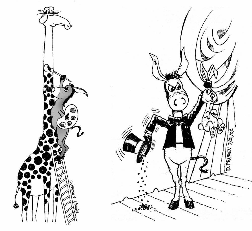 Supplied by Dave Pruden
Jenny the donkey has found herself in many situations over the last 30 years, thanks to volunteer cartoonist Dave Pruden.