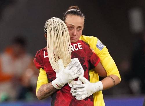 Scott Barbour / THE CANADIAN PRESS
                                Canada keeper Kailen Sheridan and defender Ashley Lawrence console each other Monday after losing to Australia at the Women’s World Cup in Melbourne, Australia.