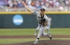 Wake Forest starting pitcher Seth Keener throws to an LSU batter during the first inning of a baseball game at the NCAA College World Series in Omaha, Neb., Wednesday, June 21, 2023. (AP Photo/Rebecca S. Gratz)