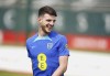 England's Declan Rice during a training session at the Trafford Training Centre, Manchester, Britain, Sunday June 18, 2023. England will play North Macedonia in a group C Euro qualifier. (Martin Rickett/PA via AP)
