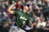 Milwaukee Brewers' Jacob Misiorowski throws during the fourth inning of the All-Star Futures baseball game Saturday, July 8, 2023, in Seattle. (AP Photo/Caean Couto)