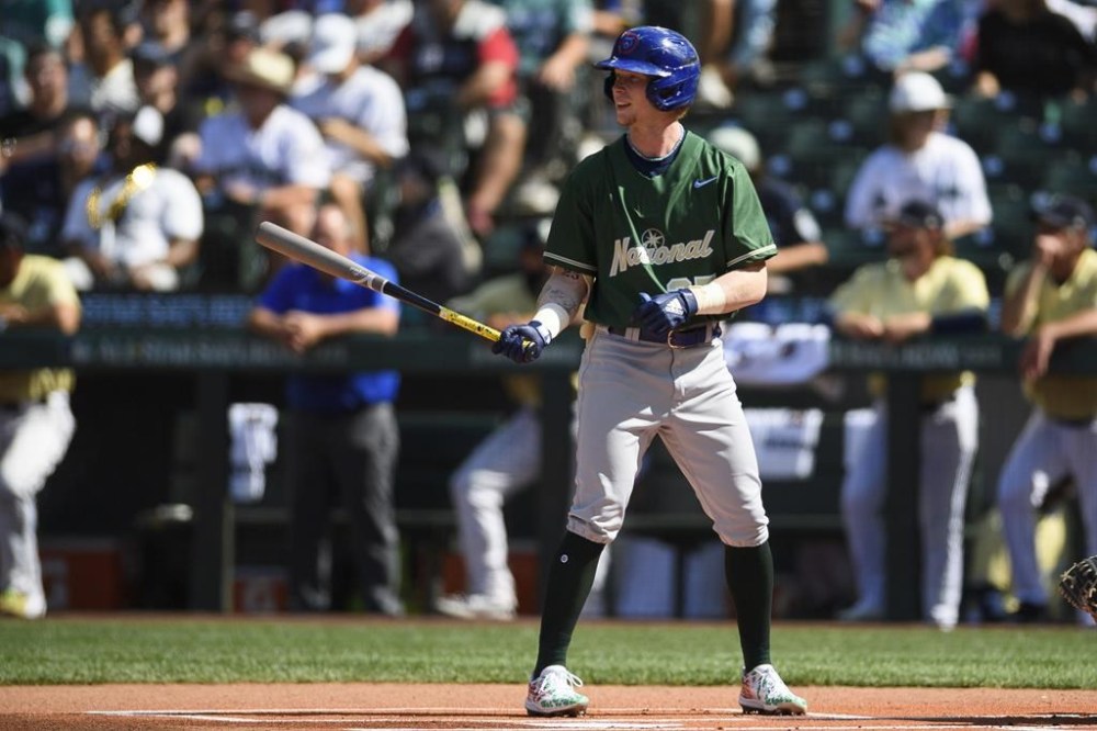 Chicago Cubs' Pete Crow-Armstrong steps up to bat during the first inning of the All-Star Futures baseball game Saturday, July 8, 2023, in Seattle. (AP Photo/Caean Couto)