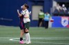 OL Reign forward Megan Rapinoe, left, hugs Portland Thorns midfielder Christine Sinclair at the conclusion of an NWSL soccer match, Saturday, June 3, 2023, in Seattle. THE CANADIAN PRESS/AP-Lindsey Wasson
