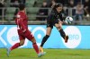 New Zealand's Michaela Foster, right, kicks the ball past Vietnam's Thi Van Su Ngan during the New Zealand and Vietnam warm up match ahead of the women's World Cup in Napier, New Zealand, Monday, July 10, 2023. (AP Photo/John Cowpland )