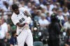 American League's Luis Robert Jr., of the Chicago White Sox, hits in the semifinal round during the MLB All-Star baseball Home Run Derby in Seattle, Monday, July 10, 2023. (AP Photo/Lindsey Wasson)