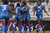 FILE - Haiti's Nerilia Mondesir , center, is congratulated by teammates after scoring her side's second goal against Mexico during a CONCACAF Women's Championship soccer match in Monterrey, Mexico, Thursday, July 7, 2022. (AP Photo/Fernando Llano, File)