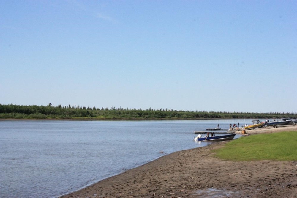 A boat launch is seen on the bank of the Mackenzie River in Inuvik, N.W.T., Monday, July 3, 2023. Several communities in the Northwest Territories have broken temperature records in recent days as residents try to beat the heat. THE CANADIAN PRESS/Emily Blake
