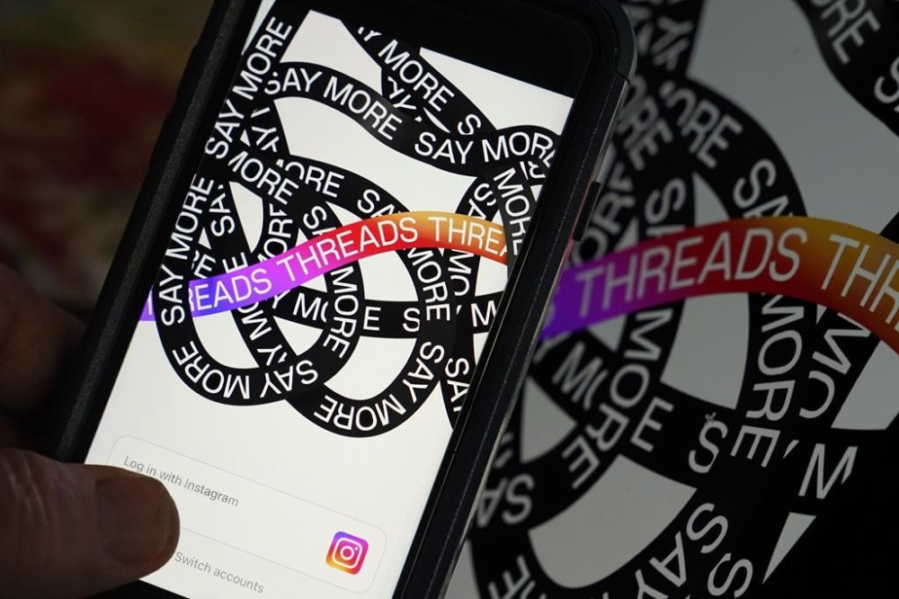 This photo, taken in New York, Thursday, July 6, 2023, shows Meta's new app Threads. Meta’s new social media platform Threads is gobbling up massive amounts of sensitive data on its 100 million users and counting. THE CANADIAN PRESS/AP-Richard Drew