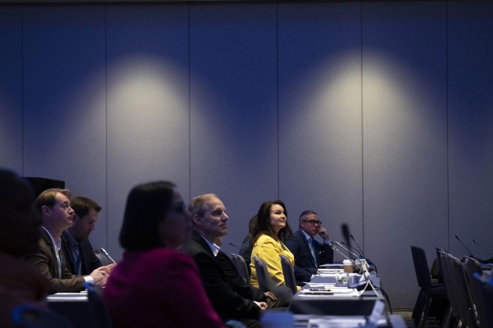 Secretaries of State attend a panel about elections during the summer meeting of the National Association of Secretaries of State, Tuesday, July 11, 2023, in Washington. Efforts to deceive the public about voting and elections remain a top concern for state election officials as they dig into preparations for the 2024 election. (AP Photo/Jacquelyn Martin)