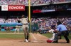 San Diego Padres' Fernando Tatis Jr. is hit by a pitch from Philadelphia Phillies' Yunior Marte during the seventh inning of the first baseball game in a doubleheader, Saturday, July 15, 2023, in Philadelphia. (AP Photo/Matt Slocum)