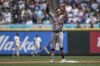 Detroit Tigers' Zach McKinstry celebrates after hitting a double during the third inning off Seattle Mariners starting pitcher Bryce Miller during the third inning of a baseball game, Sunday, July 16, 2023, in Seattle. (AP Photo/Stephen Brashear)