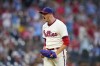 Philadelphia Phillies relief pitcher Jeff Hoffman reacts after getting San Diego Padres' Matt Carpenter to ground out during the 11th inning of a baseball game, Sunday, July 16, 2023, in Philadelphia. (AP Photo/Matt Slocum)