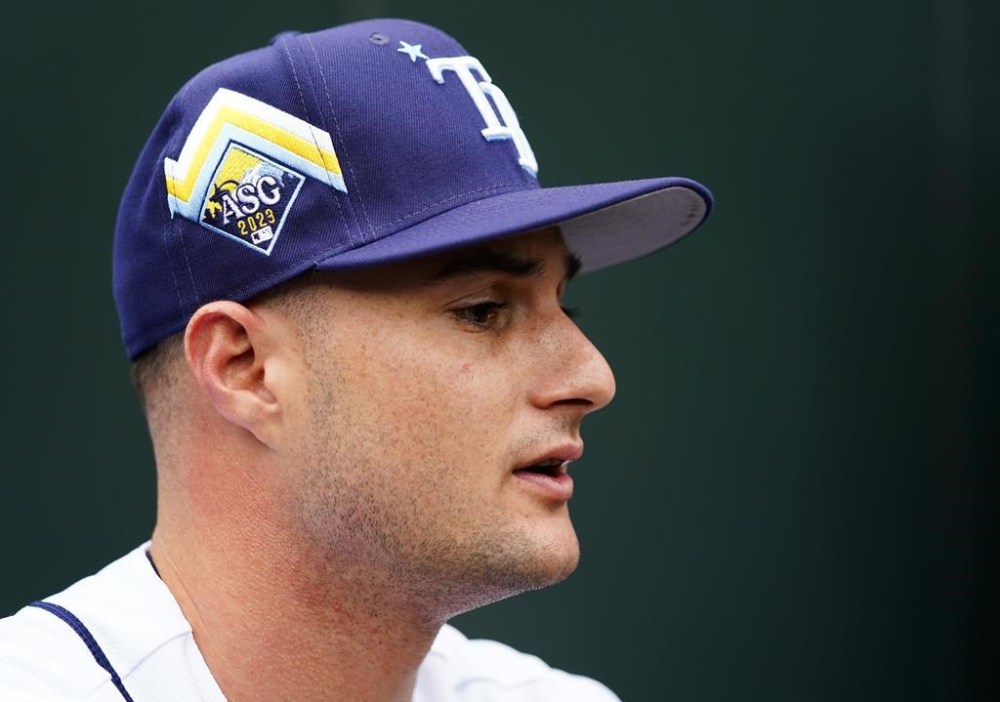 American League's Shane McClanahan, of the Tampa Bay Rays, answers a question during All-Star Game player availability, Monday, July 10, 2023, in Seattle. The All-Star Game will be played Tuesday, July 11. (AP Photo/Lindsey Wasson)