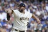 Milwaukee Brewers starting pitcher Wade Miley throws during the first inning of a baseball game against the Chicago Cubs Tuesday, July 4, 2023, in Milwaukee. (AP Photo/Morry Gash)
