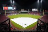 A tarp cover the field during a rain delay in the eighth inning of a baseball game between the San Francisco Giants and the Cincinnati Reds, Monday, July 17, 2023, in Cincinnati. (AP Photo/Jeff Dean)