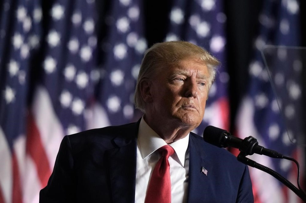 FILE - Former President Donald Trump speaks during a rally, July 7, 2023, in Council Bluffs, Iowa. (AP Photo/Charlie Riedel, File)