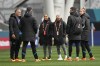 Switzerland's Ramona Bachmann, third from right, walks with teammates on the pitch of Dunedin's Forsyth Barr Stadium ahead of the Women's World Cup soccer match between the Philippines and Switzerland in Dunedin, New Zealand, Thursday, July 20, 2023. (AP Photo/Alessandra Tarantino)