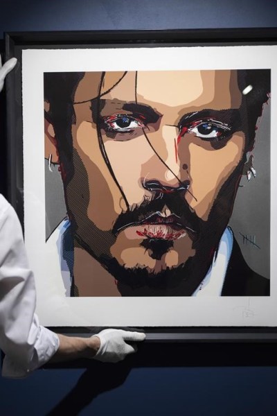 A self-portrait by actor Johnny Depp is displayed at Castle Fine Art gallery on Thursday, July 20, 2023 in London. Depp has painted the emotions of recent years into a self-portrait, titled 