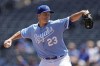 Kansas City Royals starting pitcher Zack Greinke throws during the first inning of a baseball game against the Kansas City Royals Thursday, July 20, 2023, in Kansas City, Mo. (AP Photo/Charlie Riedel)