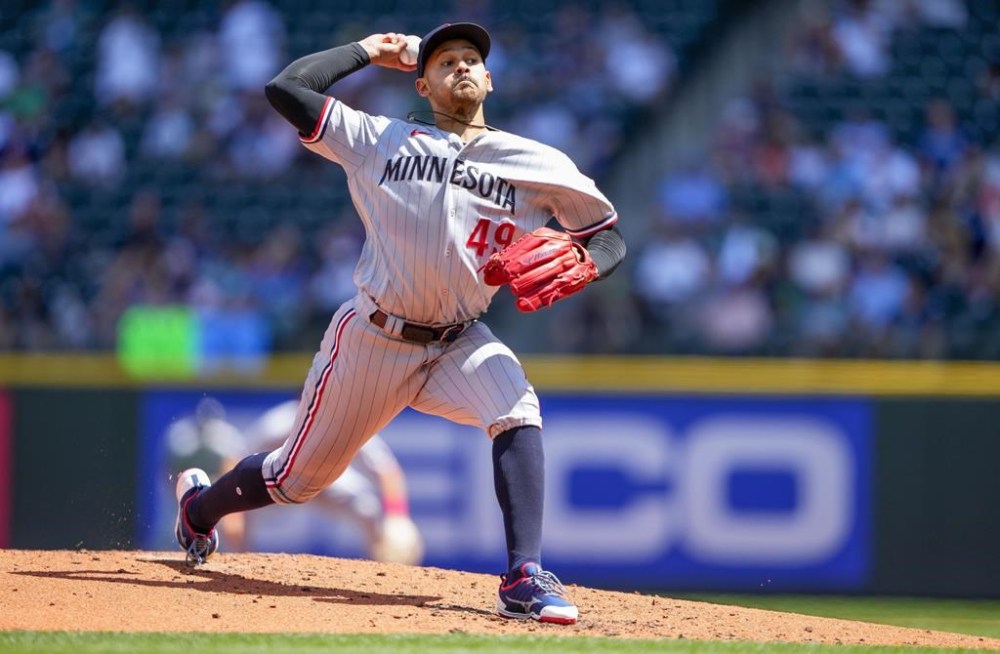 Minnesota Twins starting pitcher Pablo Lopez throws against the Seattle Mariners during the second inning of a baseball game, Thursday, July 20, 2023, in Seattle. (AP Photo/Lindsey Wasson)