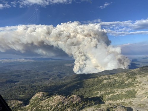 The Young Creek wildfire is seen from the air in an undated handout photo. British Columbia is expecting the arrival of 100 firefighters from Brazil today, adding to the province's growing international wildfire force.THE CANADIAN PRESS/HO-BC Wildfire Service, *MANDATORY CREDIT*