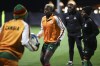 Zambia's Racheal Kundananji with teammates during an evening training session in Hamilton, New Zealand, Thursday, July 20, 2023 ahead of Zambia's opening match and World Cup debut against Japan in Hamilton on July 22. (AP Photo/Juan Mendez)
