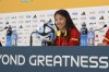 Vietnam captain Huynh Nhu speaks at a press conference a day ahead of the team's first match in the Women's World Cup in Auckland, New Zealand, Friday, July 21, 2023. Vietnam will play the United States on Saturday July 22. (AP Photo/Rafaela Pontes)