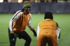 Zambia's Barbra Banda laughs with teammates during touch at an evening training session in Hamilton, New Zealand, Thursday, July 20, 2023 ahead of Zambia's opening match and World Cup debut against Japan in Hamilton on July 22. (AP Photo/Juan Mendez)