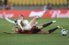 Costa Rica's Maria Paula Sala, top, and Spain's Irene Paredes collide during the Group C Women's World Cup soccer match between Spain and Costa Rica in Wellington, New Zealand, Friday, July 21, 2023. (AP Photo/Alysa Rubin)