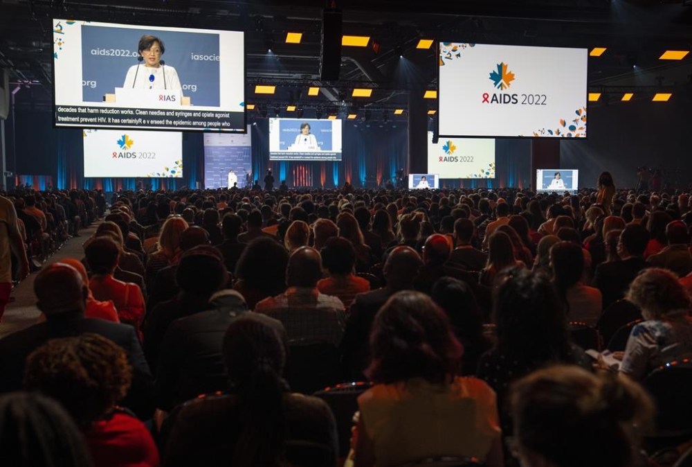 Almost one-sixth of guests at a major AIDS conference in Montreal last year who received Canadian visas ended up claiming asylum, according to internal data obtained by The Canadian Press. Adeeba Kamarulzaman, president of the International Aids Society addresses the opening ceremony of the AIDS 2022 conference in Montreal on Friday, July 29, 2022. THE CANADIAN PRESS/Paul Chiasson